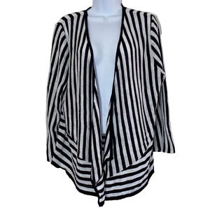 Alfani Womens Cardigan Size XL Black White Striped Top Open Front